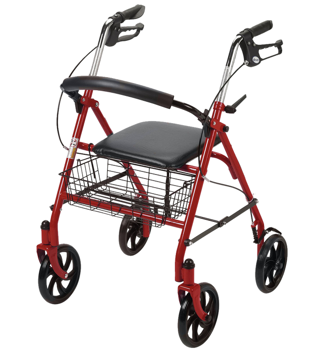 Drive Medical Four Wheel Rollator with Fold Up Removable Back Support Red